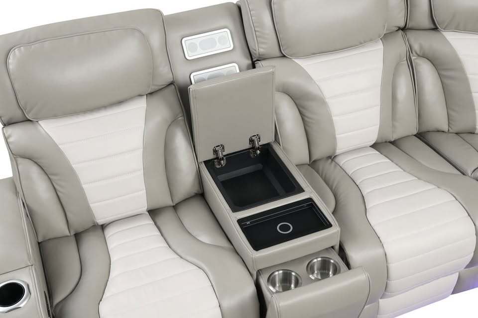 Ibiza Two tone grey Power Reclining Sectional Sofa with LED and Bluetooth speakers