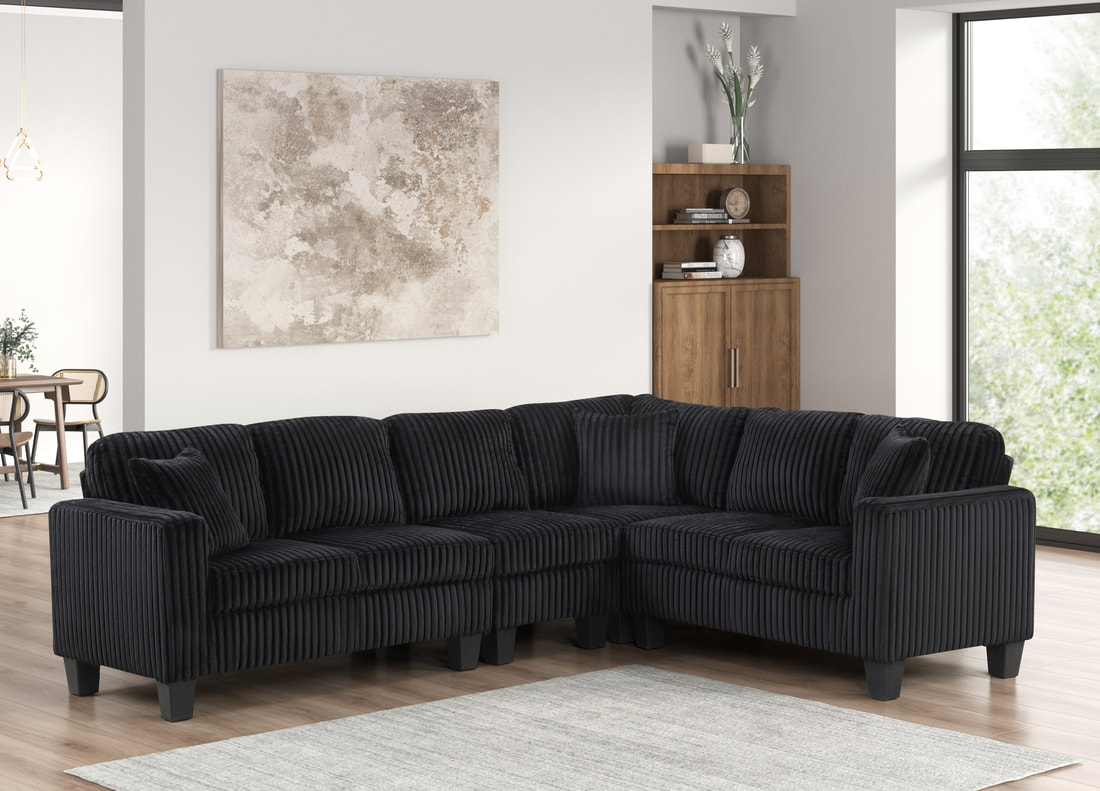 Logan2 Onyx Black Corduroy Reversible Sectional