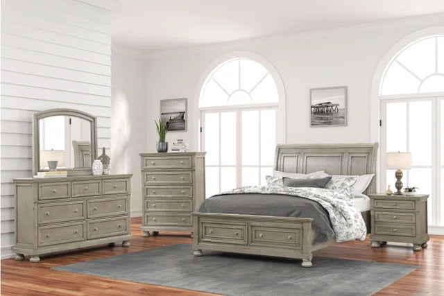 Magnolia20 Grey platform Bedroom Set w felt lined drawers