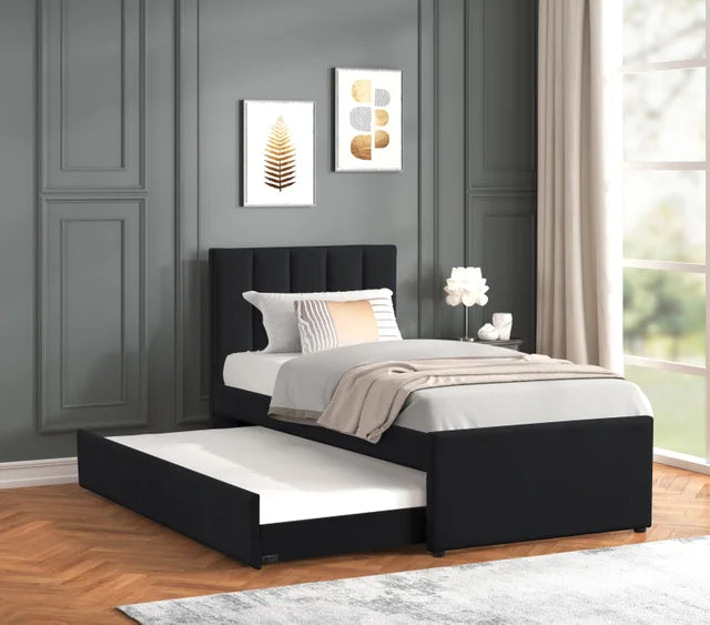 MAYA - Beige Twin Platform Bed w/ Trundle