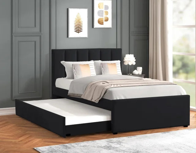 MAYA - Beige Twin Platform Bed w/ Trundle