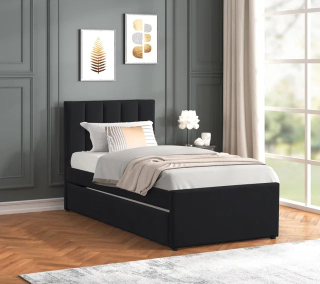 MAYA - Beige Twin Platform Bed w/ Trundle
