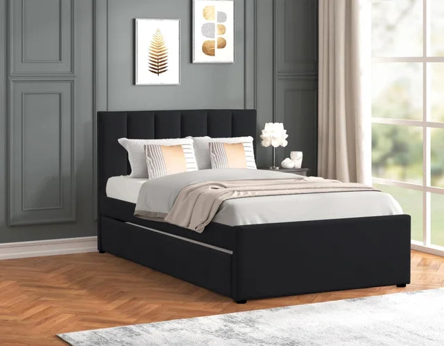 MAYA - Beige Twin Platform Bed w/ Trundle