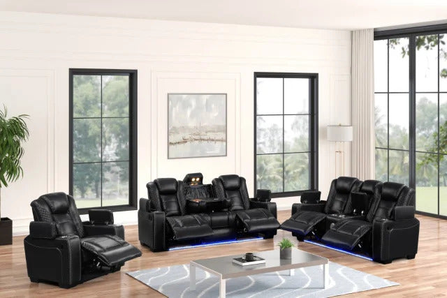 Stefano20 Black 3pcPiece Reclining Sofa Set with LED