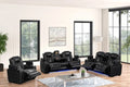 Stefano20 Black 3pcPiece Reclining Sofa Set with LED