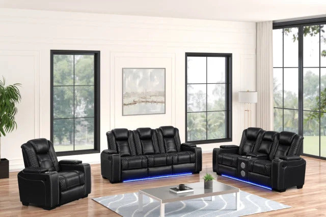 Stefano20 Black 3pcPiece Reclining Sofa Set with LED