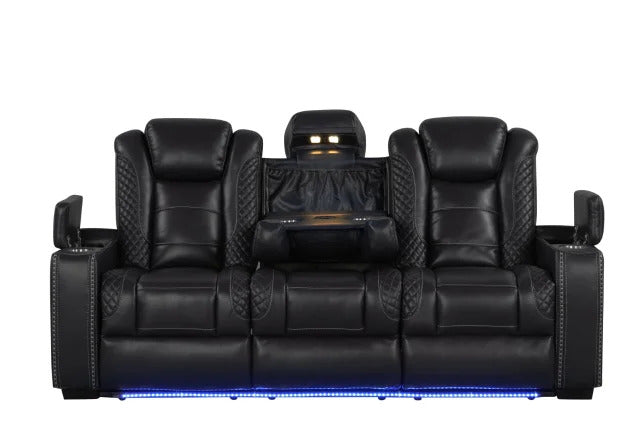 Stefano20 Black 3pcPiece Reclining Sofa Set with LED