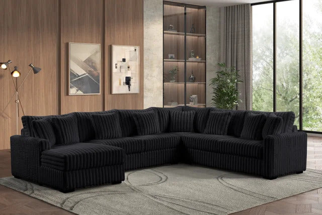 Solana Black Oversized corduroy Sectional Sofa