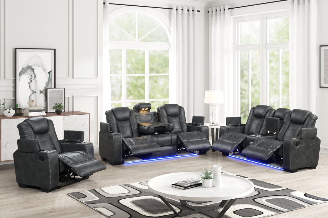 Stefano30 Gray 3PC Reclining Set with LED
