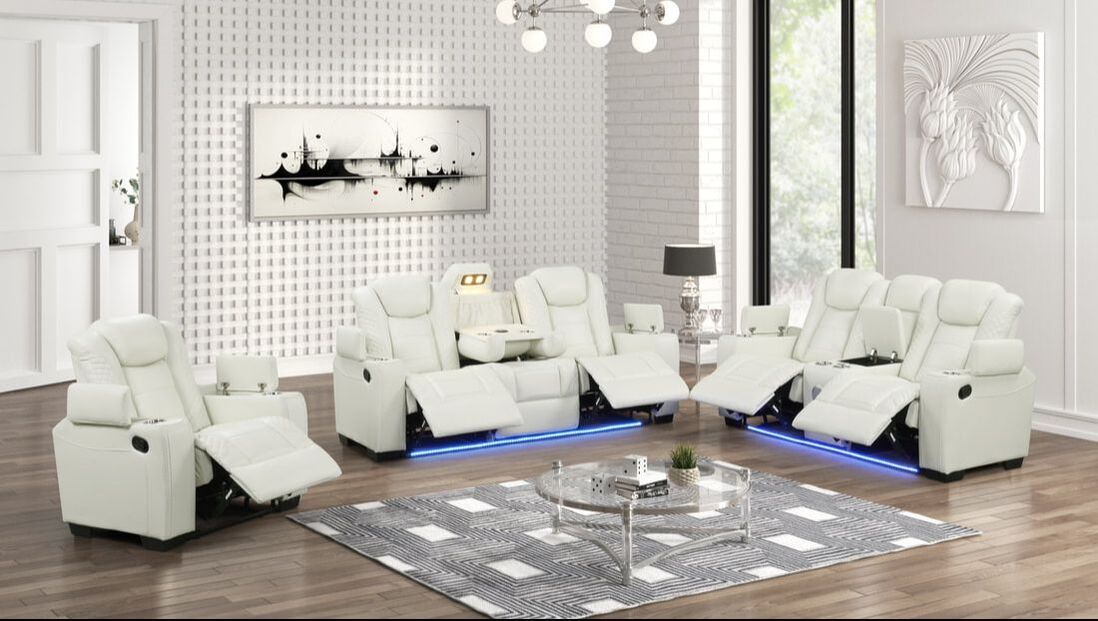 White 3PC Reclining Set with LED