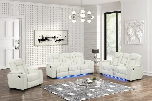 White 3PC Reclining Set with LED