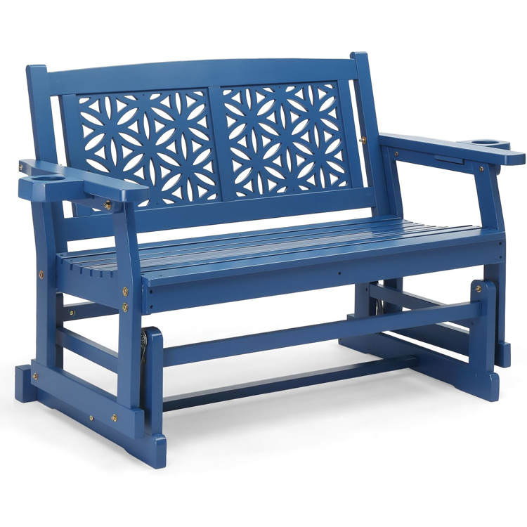 Fir Wood Outdoor Glider with Floral Backrest - Blue or Black