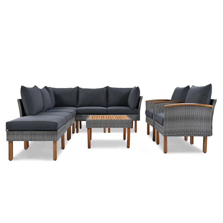 9-Piece Outdoor PE Rattan Patio Furniture Set, Gray
