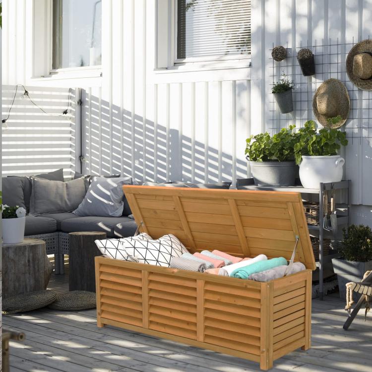 47 Gallon Wood Deck Box Patio Storage Bench