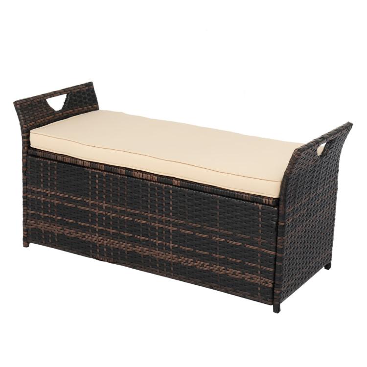 40 Gallon Deck Rattan Box Wicker Outdoor Storage with Cushion
