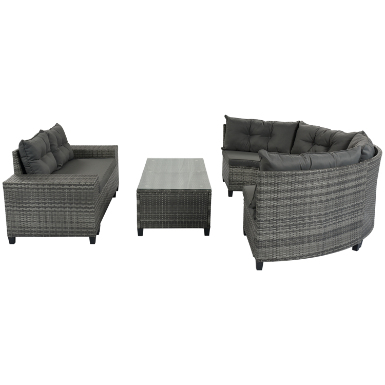 8-Piece Outdoor Half-Moon PE Rattan Curved Sofa Set, Gray