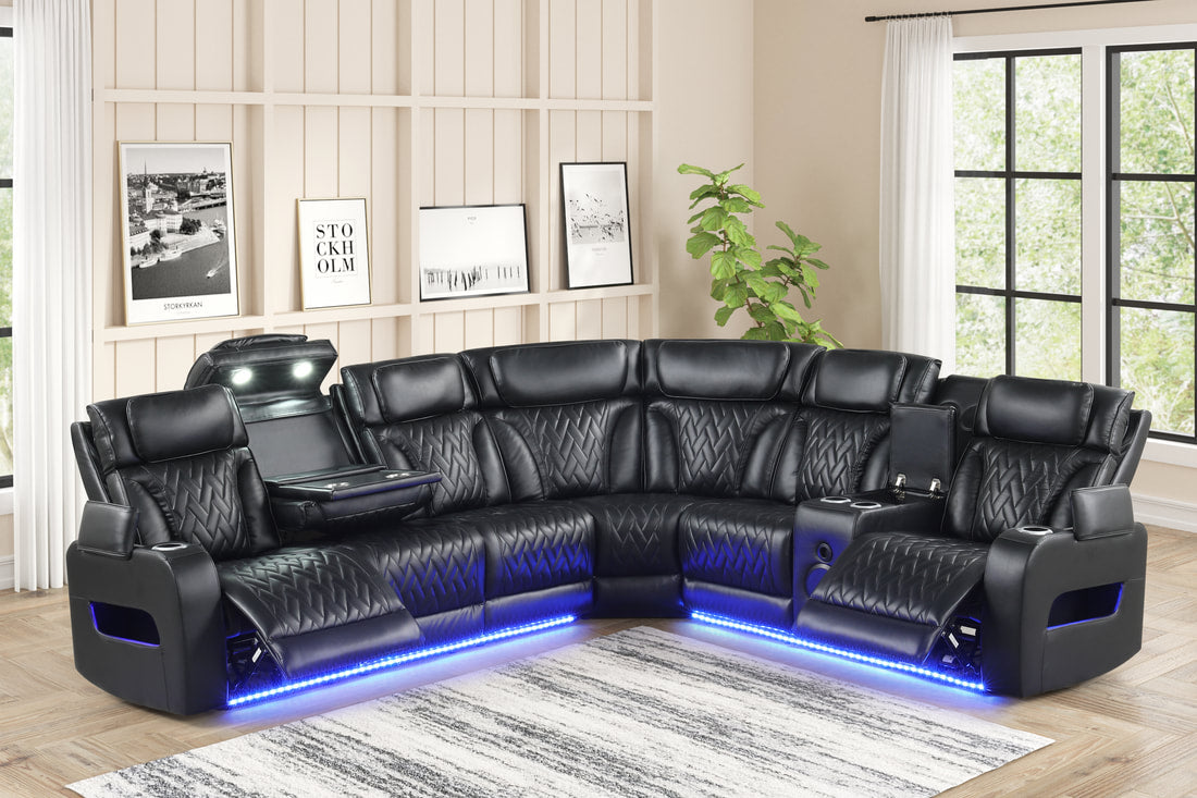 Barcelona Black Power Reclining Sectional with Adjustable Power Headrests