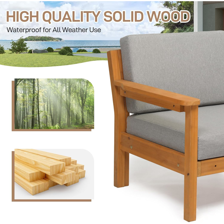 5-Piece Wooden Patio Sectional Sofa Set with Coffee Table,L-Shaped Outdoor Conversation Set