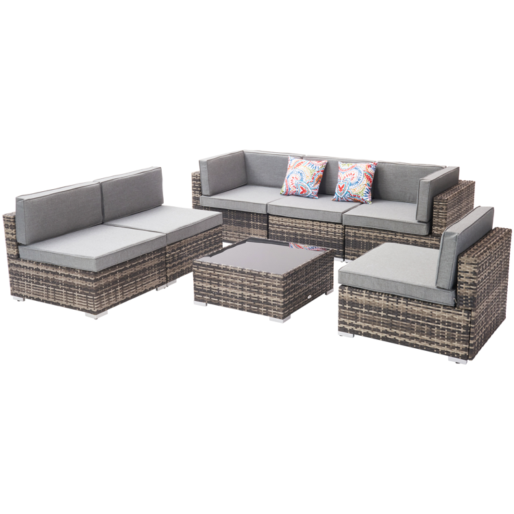 7 Piece Patio Furniture Set, Outdoor Conversation Set PE Rattan Wicker Patio Sectional Sofa Set