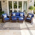 Patio Rattan Sectional Conversation Set, 3-Seater Couch, 2 Single Chairs & 2 Ottomans