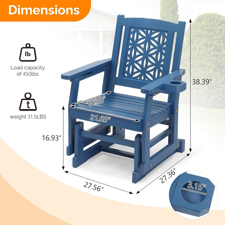 Fir Wood Outdoor Glider with Floral Backrest- Blue or Black