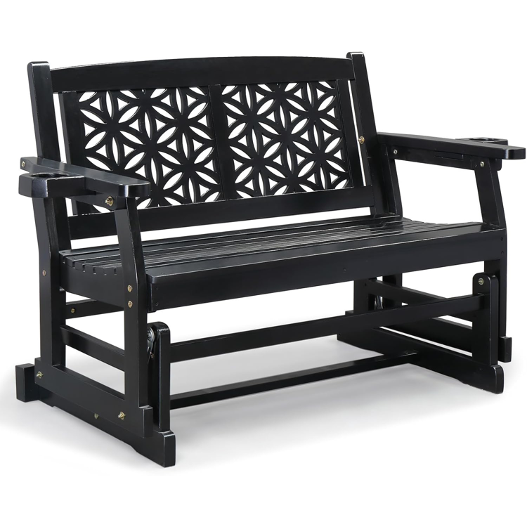 Fir Wood Outdoor Glider with Floral Backrest - Blue or Black