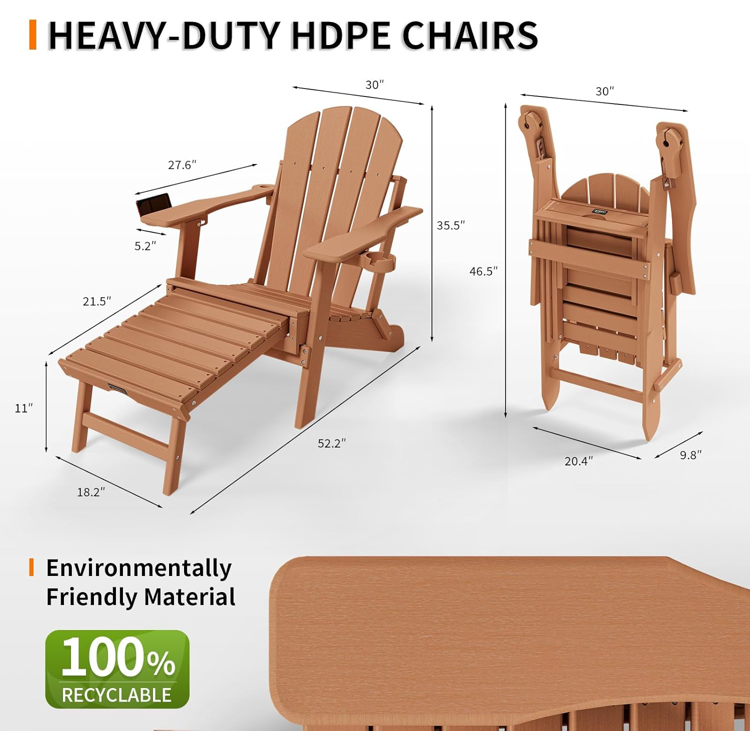 30in Back-Adjustable Folding Chairs Teak