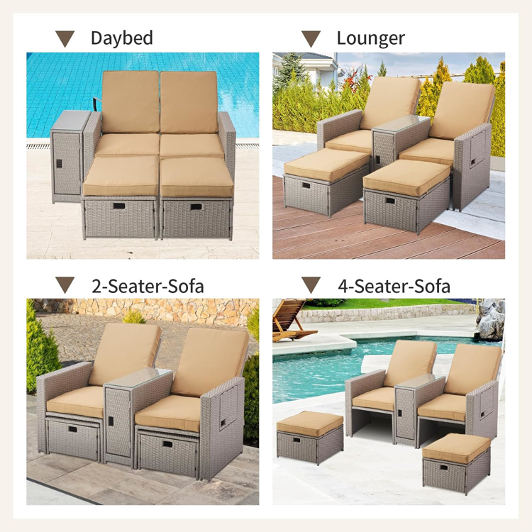 5 Piece Wicker Outdoor Lounge Chairs, PE Rattan Patio