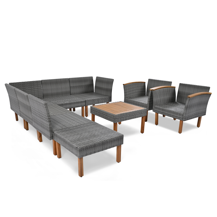 9-Piece Outdoor PE Rattan Patio Furniture Set, Gray
