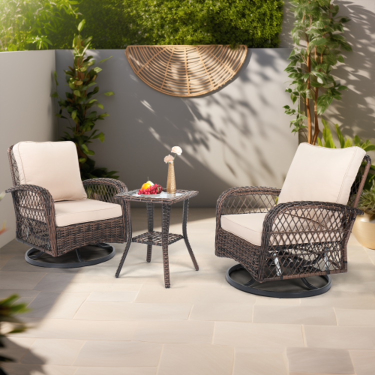 3pcs Rattan Rocking Furniture Set Brown Gradient Ratt