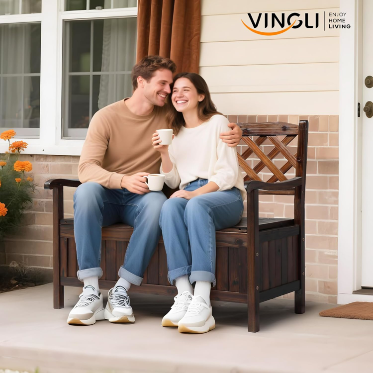 Outdoor Storage Bench, Large Wood Deck Box with Seating