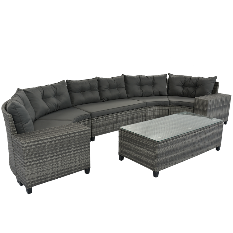 8-Piece Outdoor Half-Moon PE Rattan Curved Sofa Set, Gray