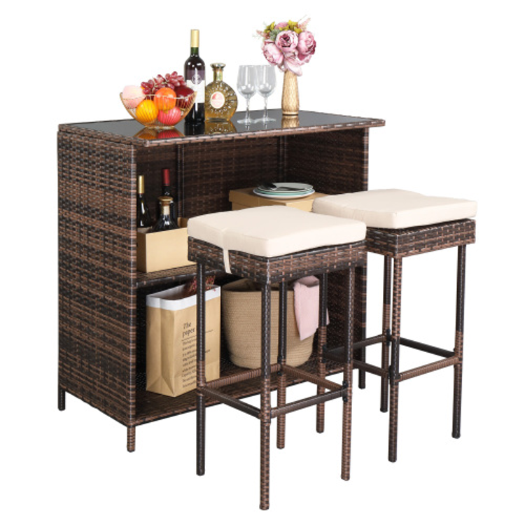 3pcs Outdoor Rattan Bar Set Brown Brown Gradient