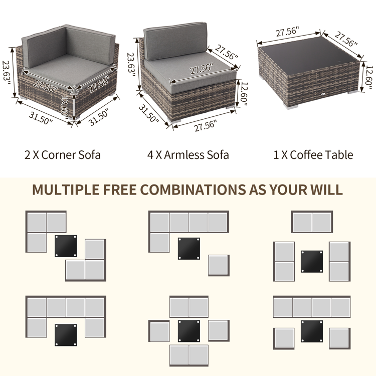7 Piece Patio Furniture Set, Outdoor Conversation Set PE Rattan Wicker Patio Sectional Sofa Set