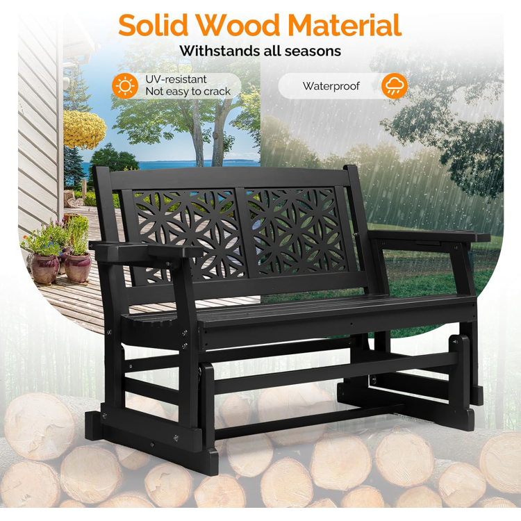 Fir Wood Outdoor Glider with Floral Backrest - Blue or Black