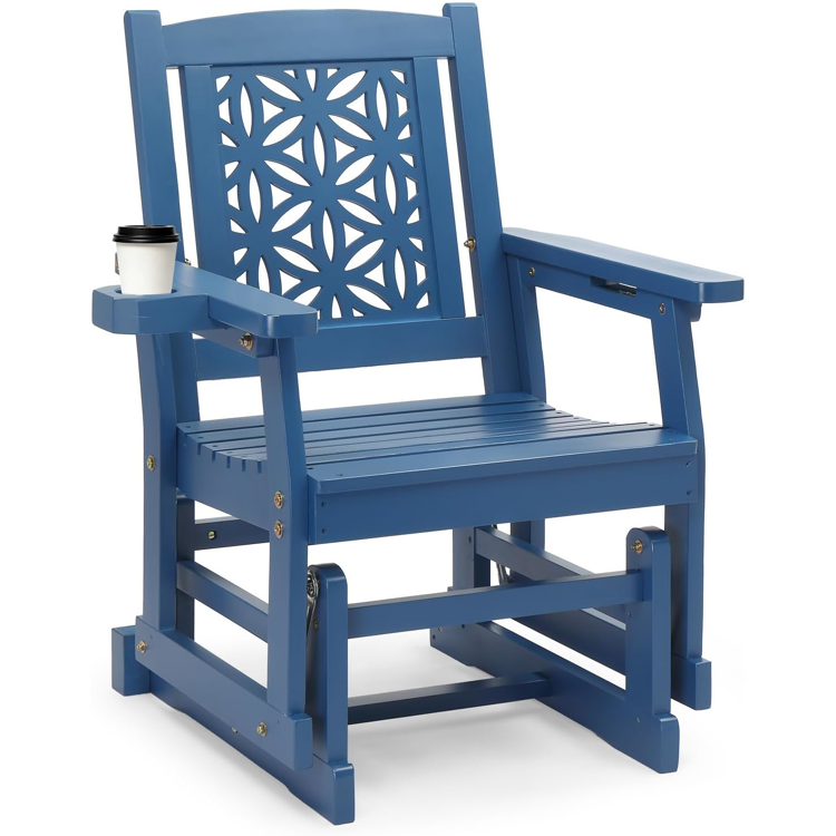 Fir Wood Outdoor Glider with Floral Backrest- Blue or Black