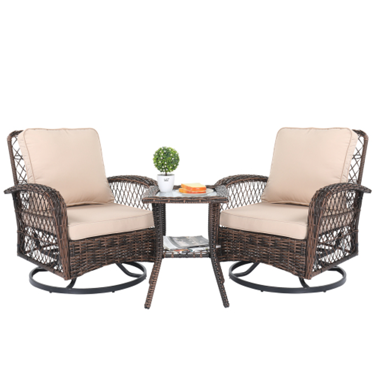 3pcs Rattan Rocking Furniture Set Brown Gradient Ratt