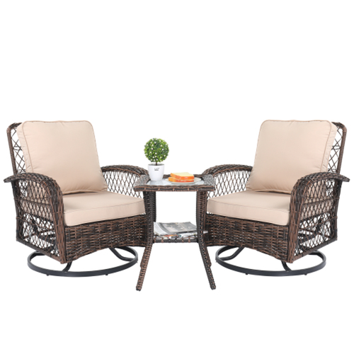 3pcs Rattan Rocking Furniture Set Brown Gradient Ratt