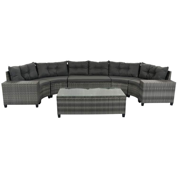8-Piece Outdoor Half-Moon PE Rattan Curved Sofa Set, Gray