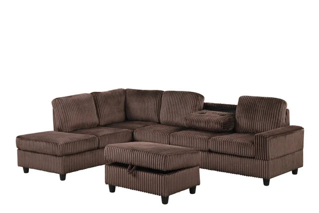 51Heights Brown Reversible Sectional + Ottoman