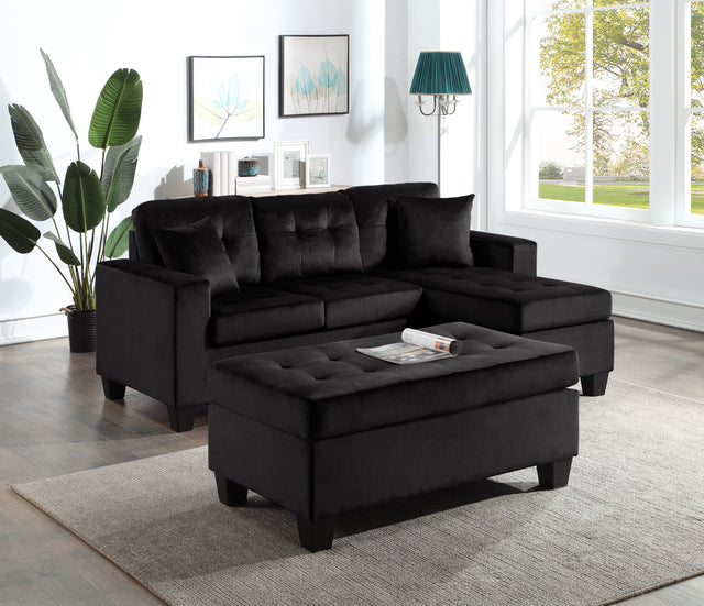 Naomi Black Velvet sectional with ottoman