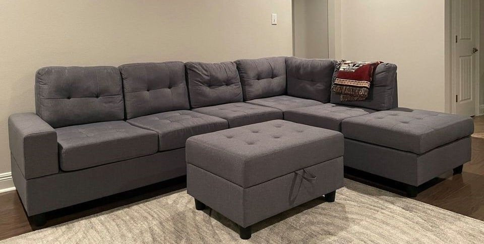 Sh3223dgr Dark Grey Reversible Sectional with drop down cup holders