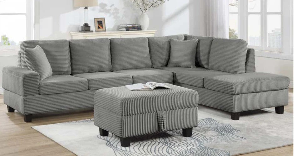 sh3223grc-3SC 2PC REVERSIBLE SECTIONAL, Grey CORDUROY