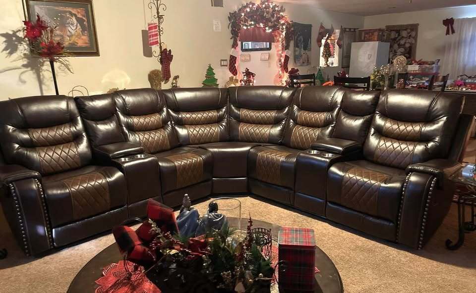 Jordan3 Brown Two tone Reclining Sectional with cup holders