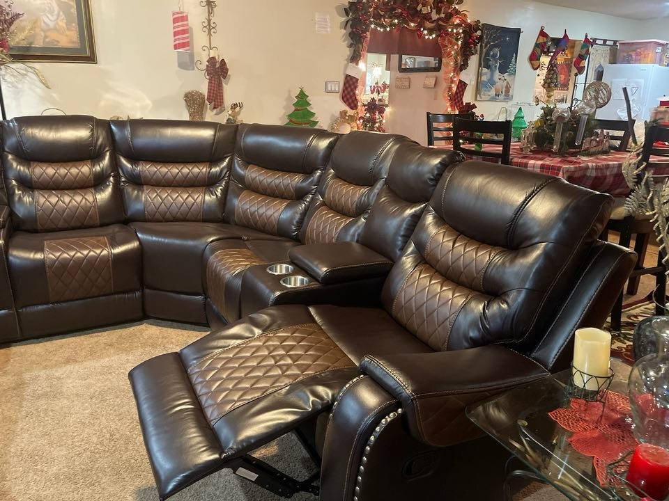 Jordan3 Brown Two tone Reclining Sectional with cup holders