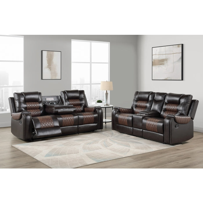 Brown 2 tone Reclining Sofa & Love Seat Set