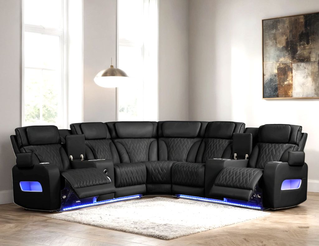 Spain Black Power Reclining Sectional (Power Headrests) with LED